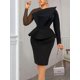 thumbnail image 2 of White Bodycon Dresses O Neck Beading Long Sleeve Peplum Knee Length Evening Cocktail Party Gowns For Ladies, 2 of 5