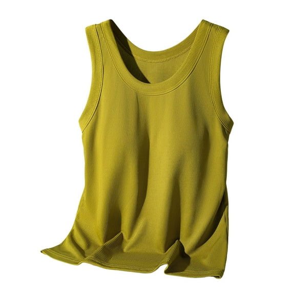 Summer Tops Women's Neck Sleeveless Knit Ribbed Fitted Casual Crop Tank Bra Tops Spaghetti Strap Top Crop Lace Top plus Size Women Lace Back Too for Girls Tan Girls Trim Women Packs Green L