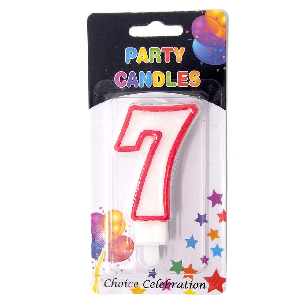Number 7 Birthday Candle, White/Red, 21/2Inch