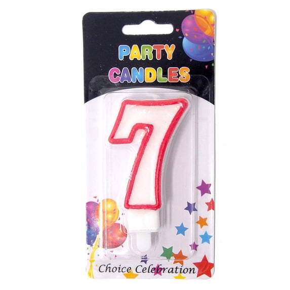 Number 7 Birthday Candle, White/Red, 2-1/2-Inch