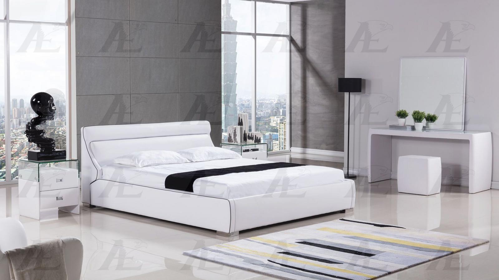 White PU California King Platform Bed with LED Light American Eagle B