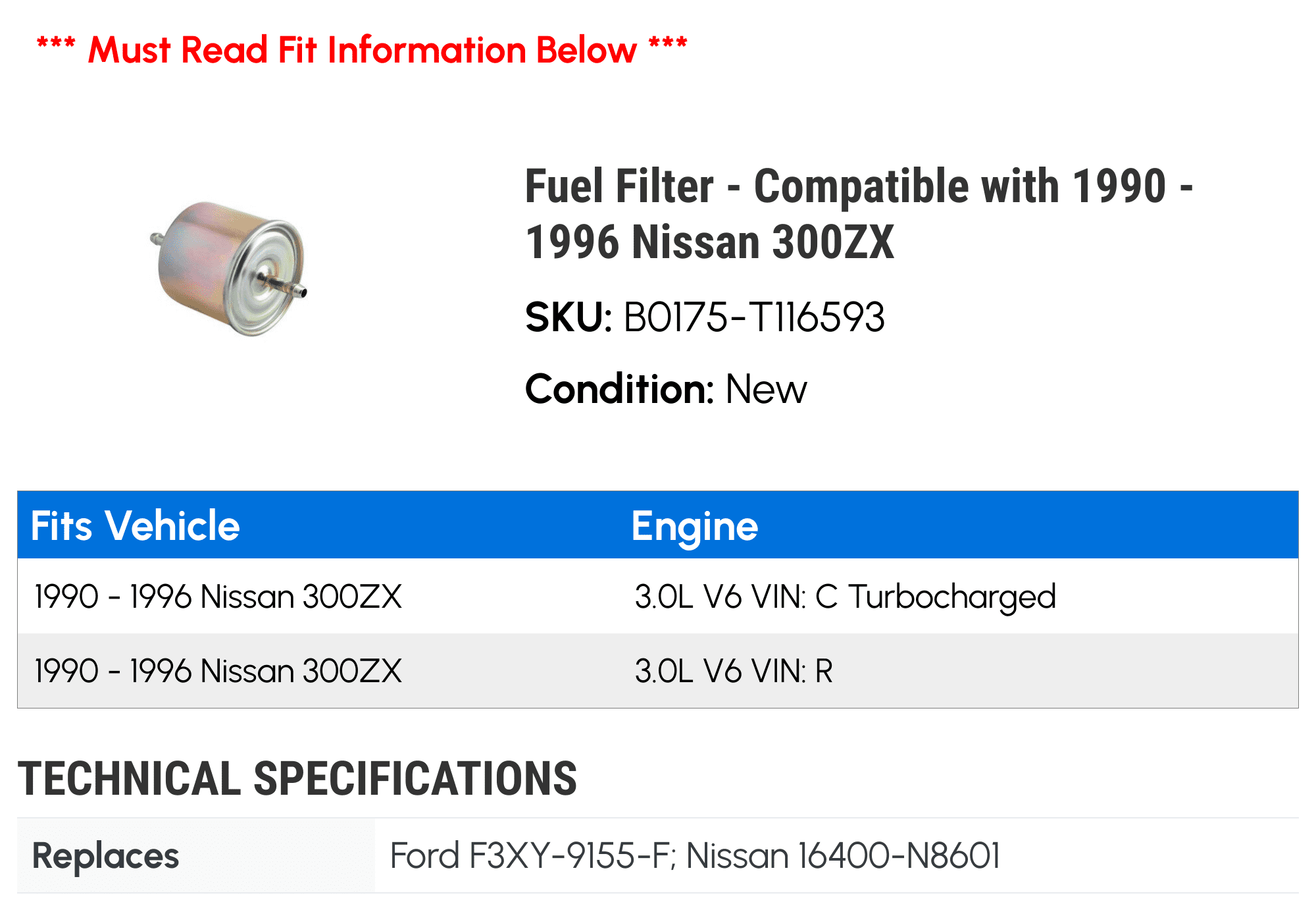 Fuel Filter - Compatible with 1990 - 1996 Nissan 300ZX 1991 1992