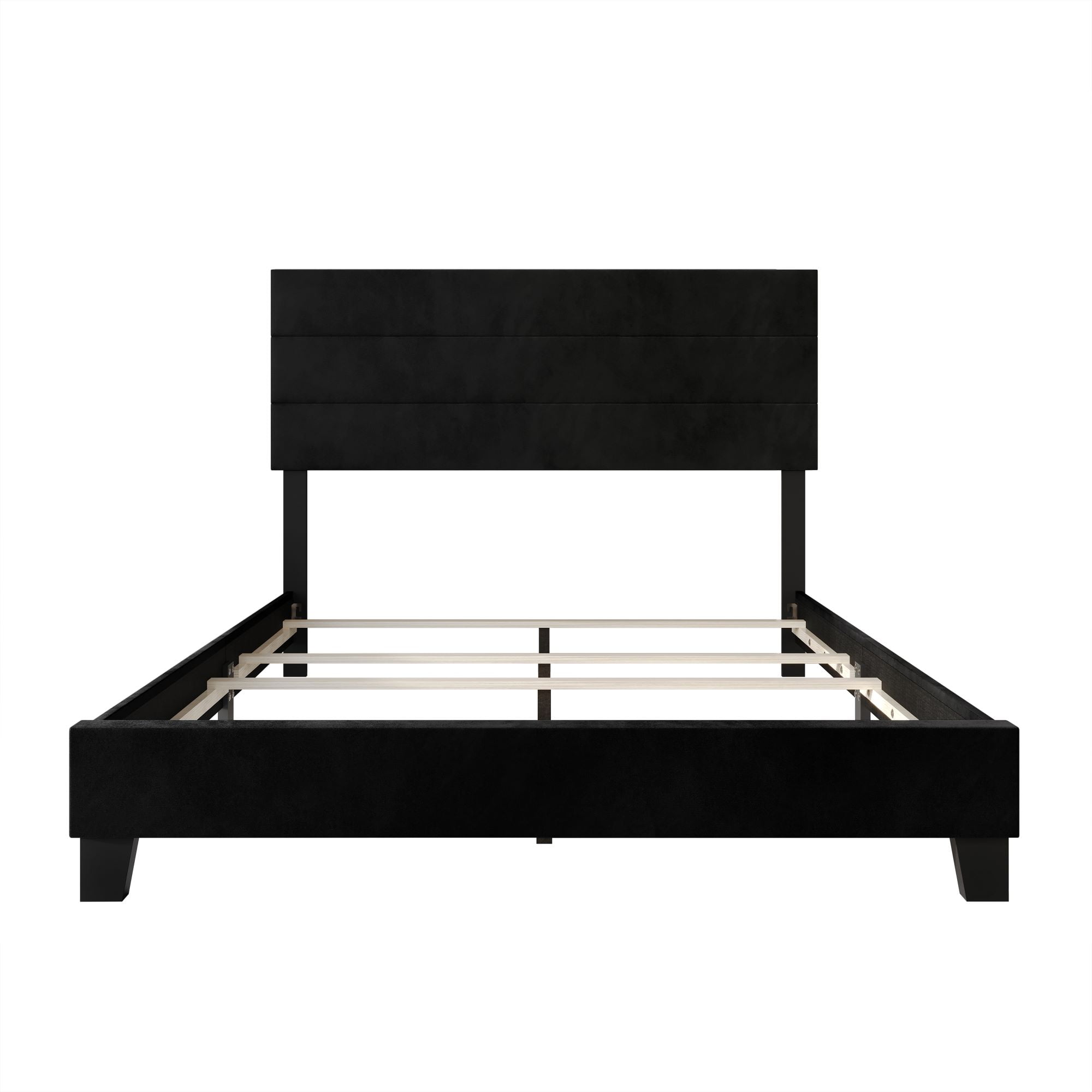 Home Design Vallejo Queen Velvet Upholstered Panel Bed Frame For Adult, Box Spring Required, Black