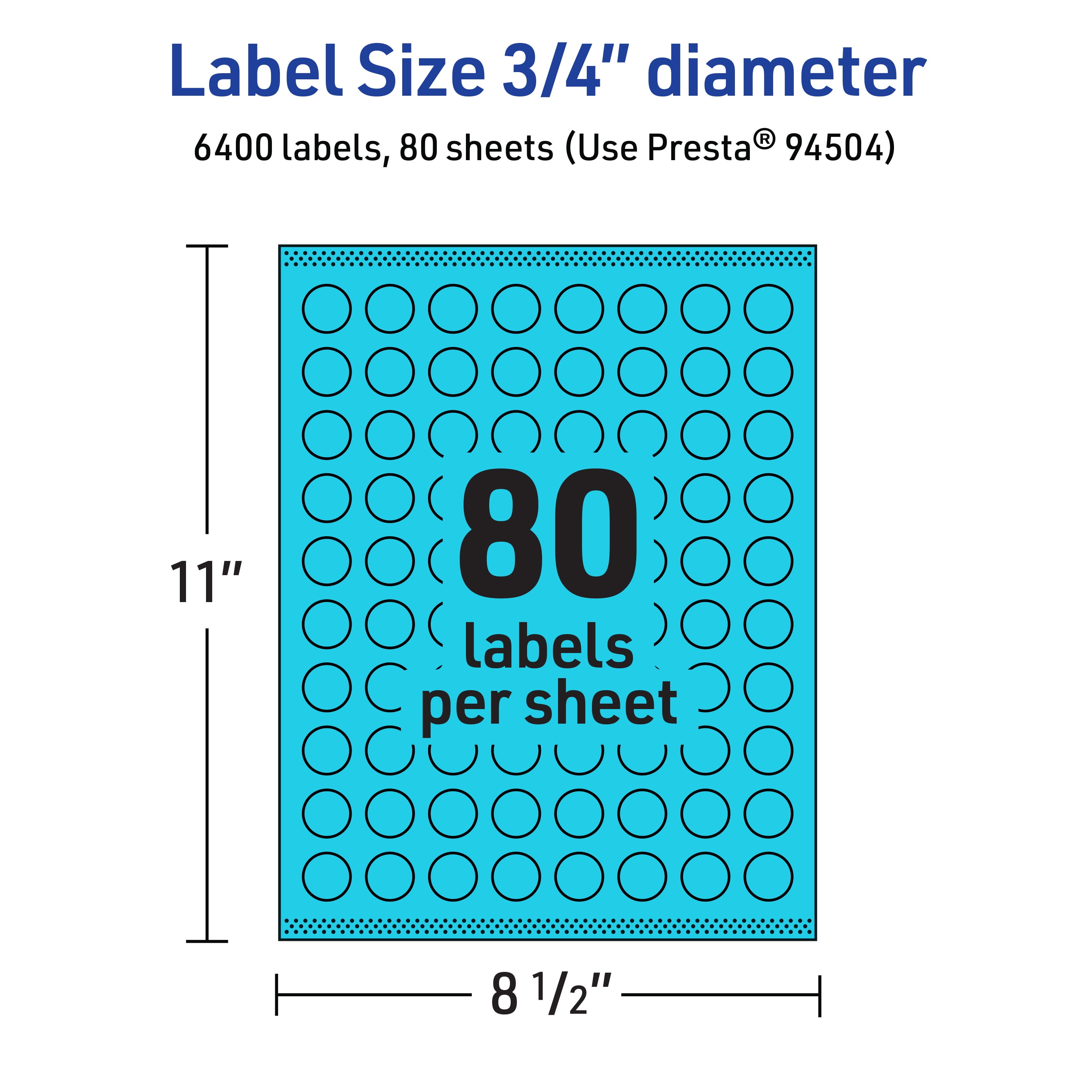 Avery Printable Round Labels, Bright Blue, 0.75" Diameter, 6,400ct