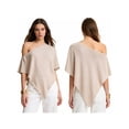thumbnail image 2 of LMLYSoH Women Knit Poncho Loose Solid Off One Shoulder Irregular Hem Coverup Tops Casual Asymmetrical Shrug Sweaters, 2 of 7