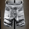 thumbnail image 3 of Pantalones cortos de mezclilla con gráficos para hombre, pantalones vaqueros cortos multicolor para hombre, bermudas cargo con texto, pantalones cortos elásticos finos azules, moda coreana Xl, 3 of 5