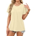 thumbnail image 5 of Women's Casual Fashion Round Neck Solid Color Pleated Short Sleeve T-Shirt Top, Trendy Blouse with Accordion Pleats for Street Style and Daily Wear,Beige,2XL, 5 of 6