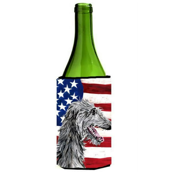 Scottish Deerhound With American Flag Usa Wine bottle sleeve Hugger  24 Oz.