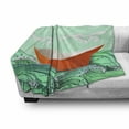 thumbnail image 3 of Ocean Soft Flannel Fleece Throw Blanket, Navy Sealife with Waves and a Paper Sail Ship with Travel Words Image, Cozy Plush for Indoor and Outdoor Use, 60" x 80", Sky Blue Orange, by Ambesonne, 3 of 6