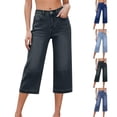 thumbnail image 4 of Holzkary Denim Capris for Women High Waisted Stretchy Wide Leg Capri Jeans Casual Summer Pull On Cropped Pants with Pockets Black XL, 4 of 8