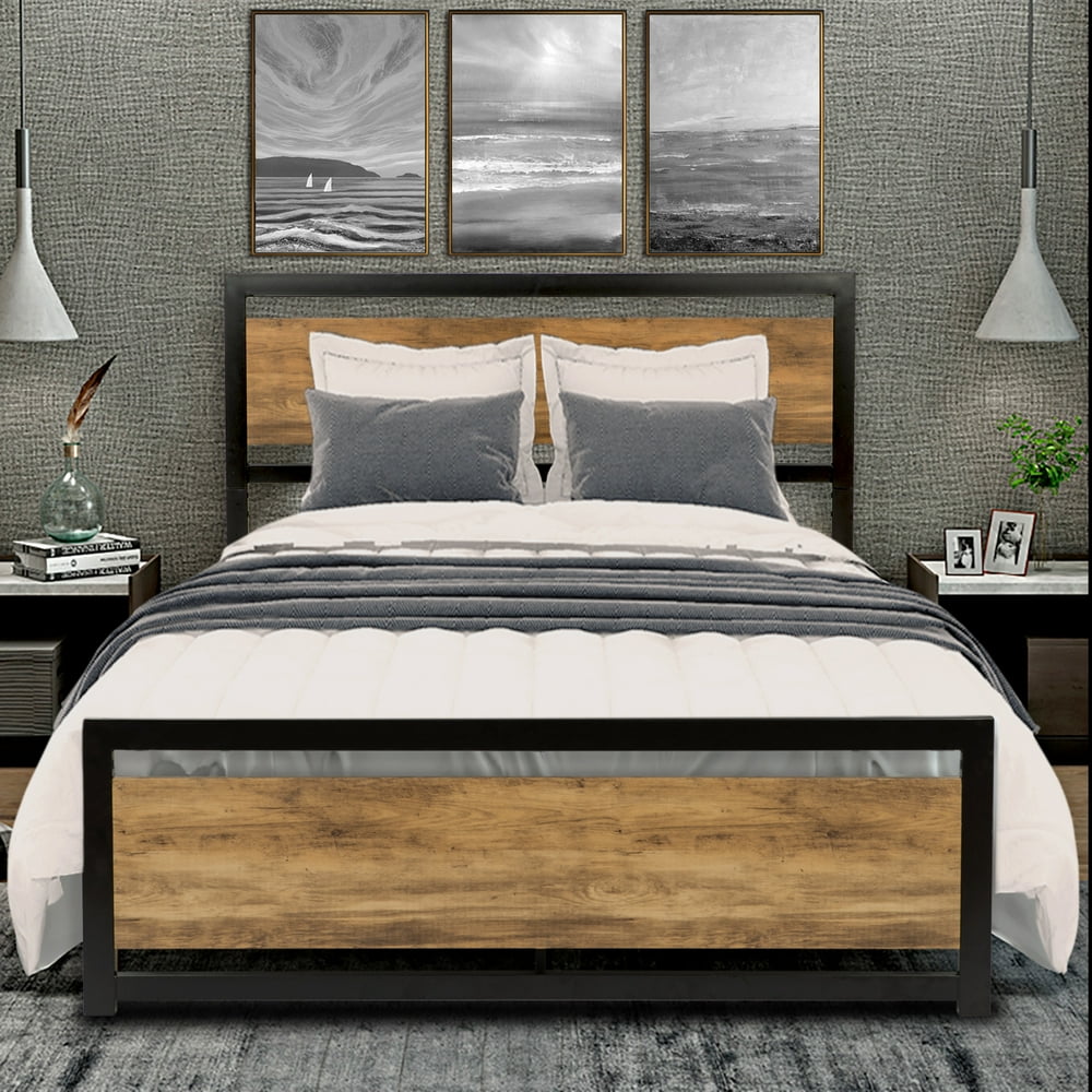 Amolife Queen Size Platform Bed Frame with Headboard & Footboard