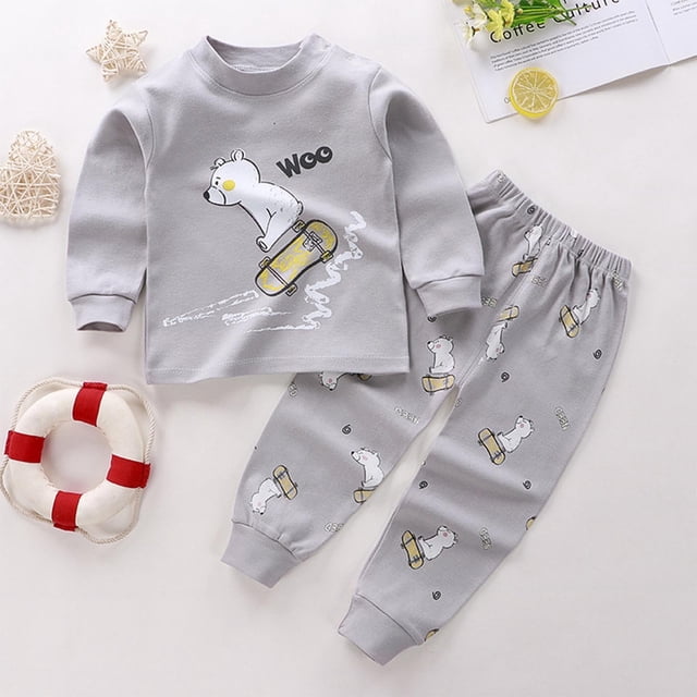 RXIRUCGD Mode Ensembles de Pantalons Longs Décontractés à Manches Longues pour Filles et Garçons Col Rond Imprimé Bouton (Gris, Taille: 2 Ans)