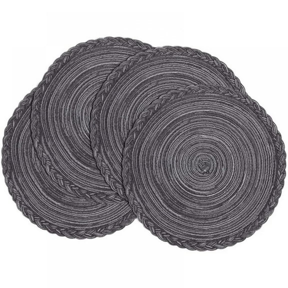 Round Braided Placemats Set of 4 Washable Round Placemats for Kitchen Table Dining Table 15 inch ( Black )
