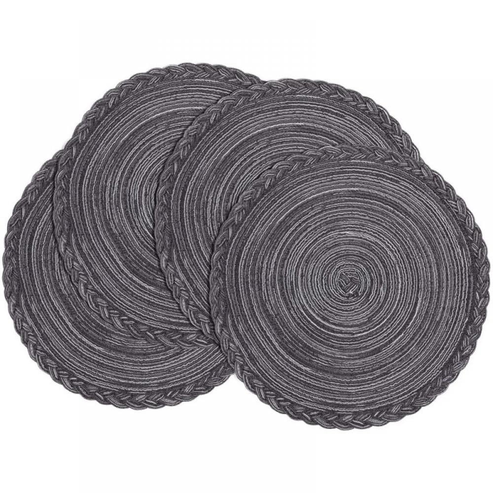 Placemats Set of 4 Braided Round Heat Resistant Cotton 15"/38cm Table Mats Washable Walmart