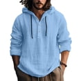 thumbnail image 2 of Linen Shirts for Men Lightweight Long Sleeve Shirts with Hood Loose Fit Breathable Boho Beach Linen Hoodie, 2 of 5