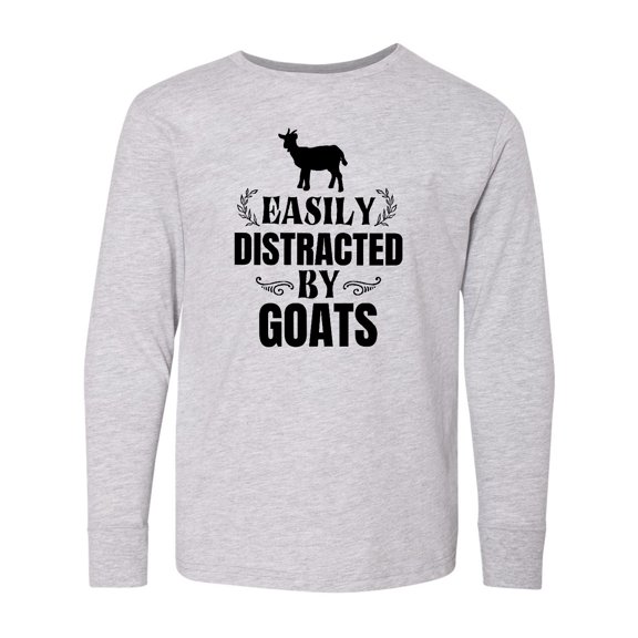 Inktastic Easily Distracted by Goats Long Sleeve Youth T-Shirt