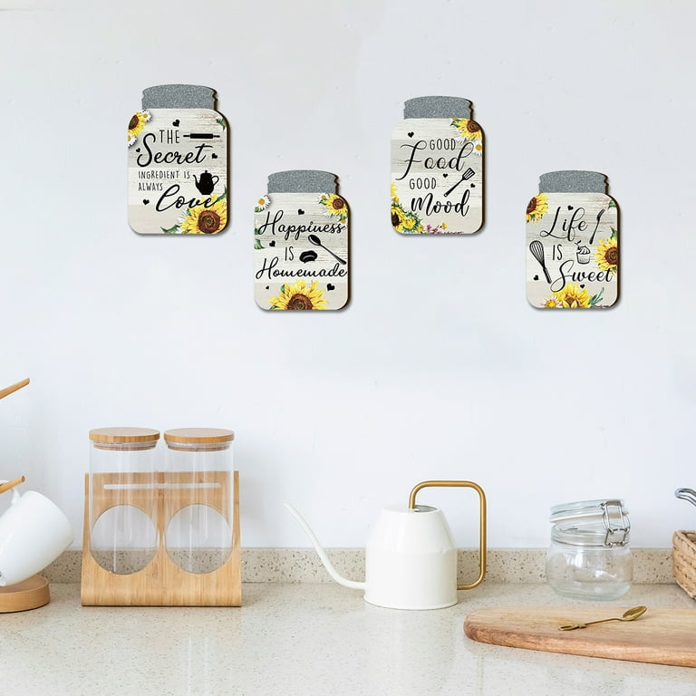 4 Pcs Kitchen Wall Decor Mason Jar Set Wooden Rustic Home Decor  Inspirational Kitchen Decor Hanging Farmhouse Kitchen Signs Wall Decor for  Home Decor