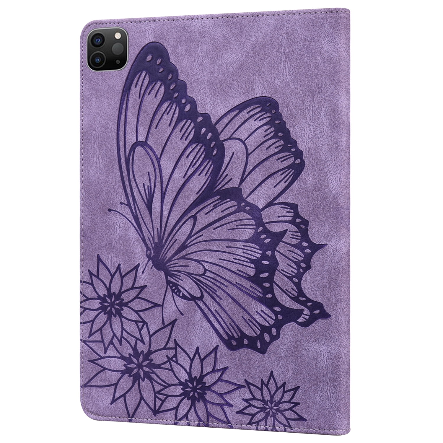 Allytechgroup iPad Pro 13 Case Cover, Stylish Big Butterfly Design PU Leather Smart Cover Auto Sleep Wake Pencil Holder Flip Stand Shockproof Bumper Case for Apple iPad Pro 13" 2024 M4, Purple