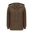 thumbnail image 6 of Knit Hoodie Women Pullover Top Casual Knit Sweatshirt with Pockets Long Sleeve Tops Woman Knitwear Fall Winter Sweater Ribbed Drawstring Hoody Womens Hooded Sweatshirt Brown M, 6 of 6