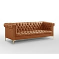 thumbnail image 3 of Oxford PU Leather Button Tufted with Gold Nailhead Trim Gold Metal Y-leg Sofa, Camel Brown, 3 of 5