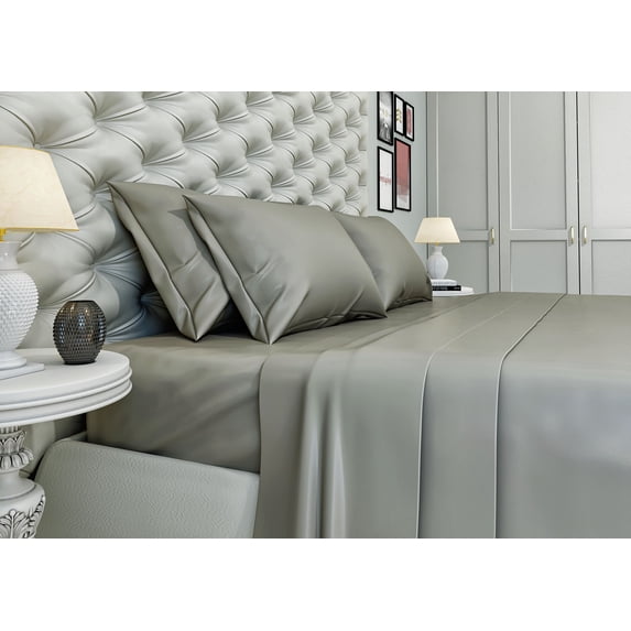 Signature 100% Cotton Sheets - 4 Piece - Sheet & Pillowcase Sets - Grey Sheets Queen Set - Hotel Luxury - Organic Cotton Sheets - Cooling Sheets - Extra Soft - Queen Bed Set - Deep Pocket Queen Sheets