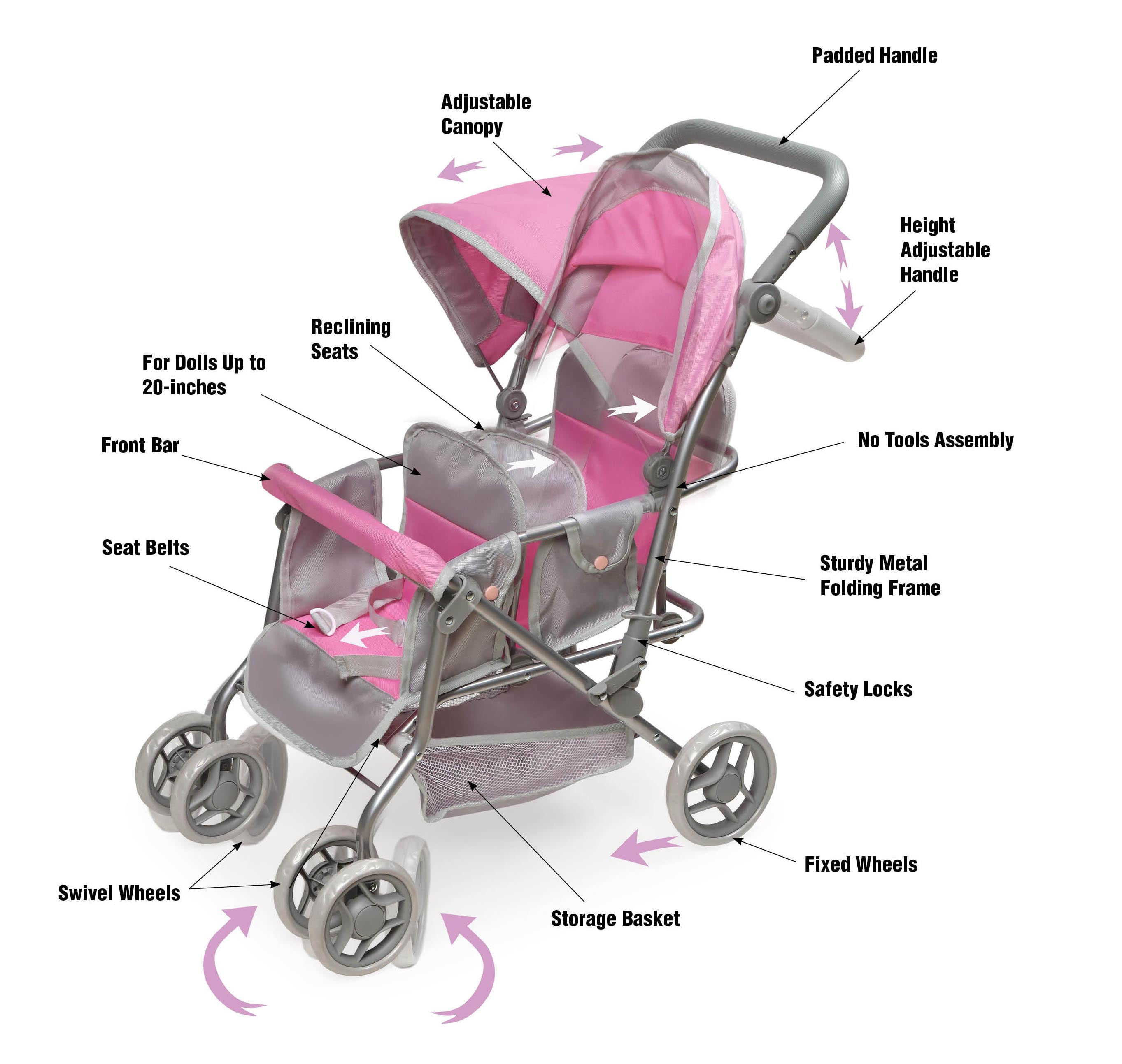 badger basket reversible double doll stroller