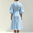 thumbnail image 3 of Stralyhd Women's Dresses Stand Collar Half Zip Balloon Sleeve Dresses Summer Linen Beach Loose Casual Midi Dress Light Blue M, 3 of 4