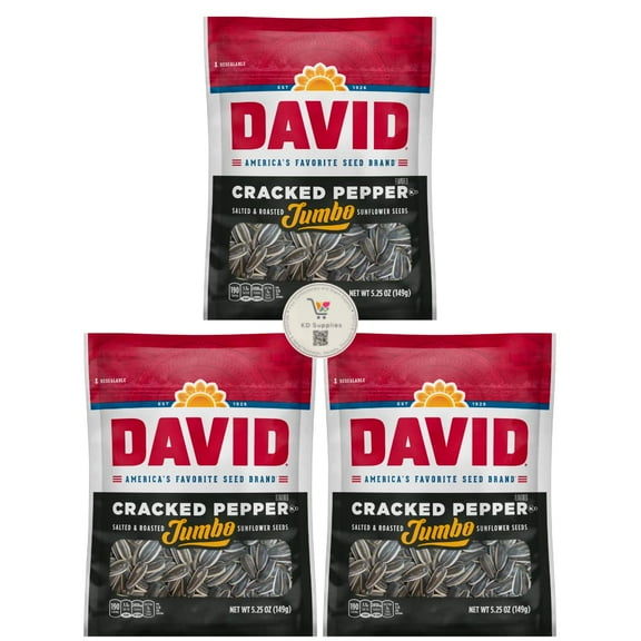 David's Salted & Roasted Jumbo Cracked Pepper Sunflower Seeds, (Pack of 3) 5.25 oz Bags