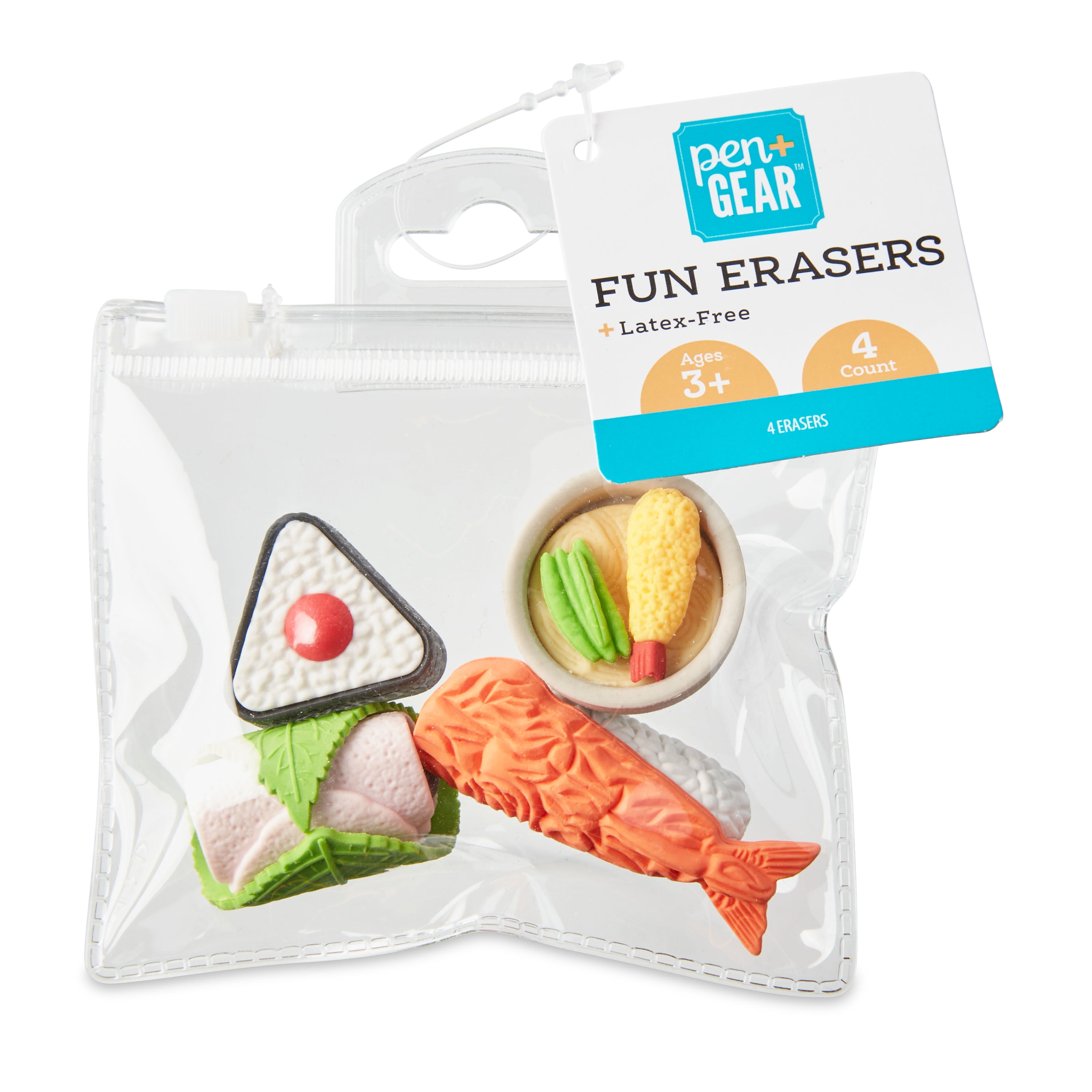 Pen+Gear 3D Fun Erasers, Japanese Food Theme, 4 Count, Multicolor