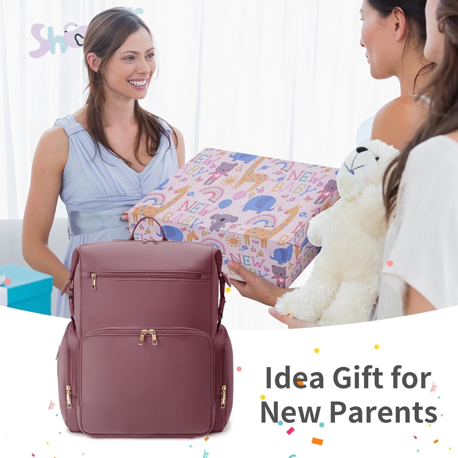 Diaper Bag Backpack for Mom/Dad with Changing Pad, Multi-Function Neoprene Large Newborn Baby Maternity Bags Travel Tote with Insulated Pockets Pink