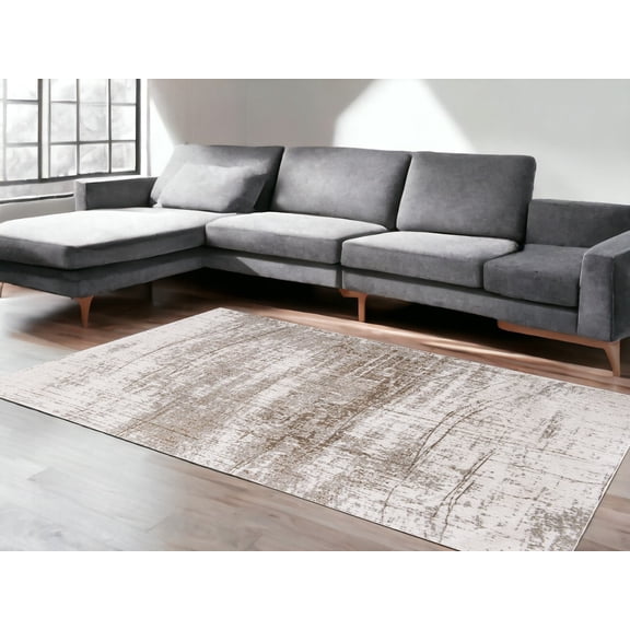 6' X 8' Gray and Beige Abstract Non Skid Area Rug