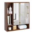 thumbnail image 1 of Costway Bathroom Wall Cabinet with Mirror, Single Door, 3 Open Shelves & Adjustable Shelf Walnut, 1 of 10