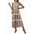 thumbnail image 2 of Women'S Summer Long Dress Casual Boho Striped Sleeveless Smocked Tiered Ruffle Sundress Brown XL, 2 of 9