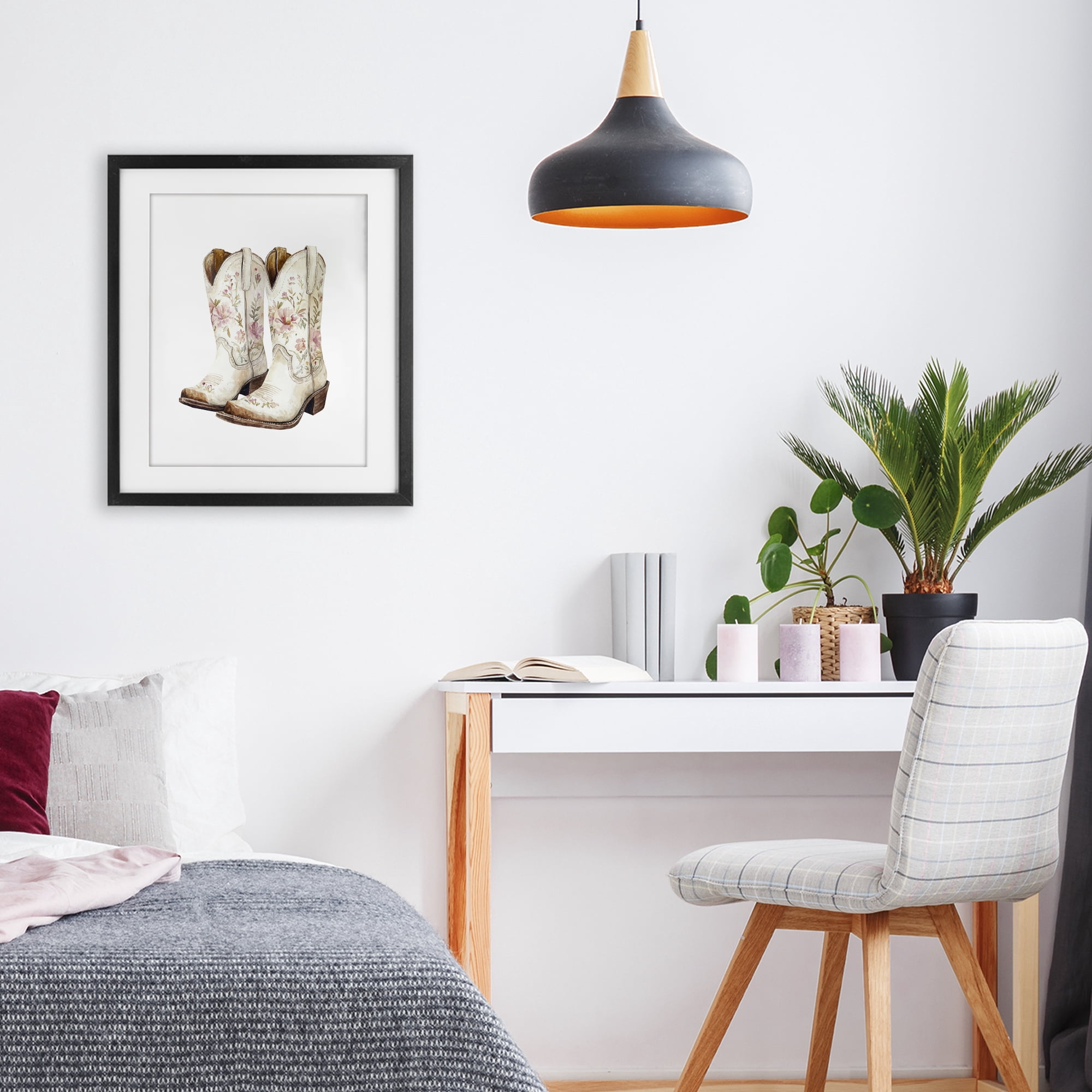 Stupell Industries Boots in Bloom Black Framed Print Under Glass, design by Svetlana Aleynikova