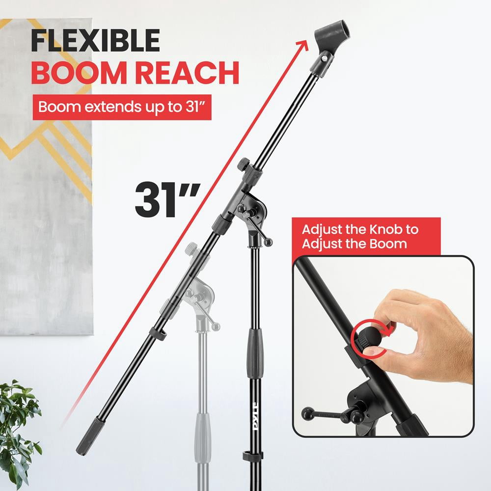 Pyle Universal Tripod Microphone Stand – Adjustable Boom Arm Extends Up to 31", Lightweight Collapsible Mic Stand with Durable Tubing, Stable Tripod Base for Studio, Stage & Home Recording