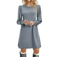 thumbnail image 2 of cfhntfmh Robe Tricotée pour Femmes Manches Longues Bouffantes Automne Slim Côtelée Col Rond Tunique Décontractée avec Poches, 2 of 7