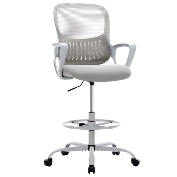 KPUY Office Computer Chair with Ergonomic High Stool, Adjustable Height Mid Back Chair with Lumbar Support for Bedroom, Study, Student, Gray