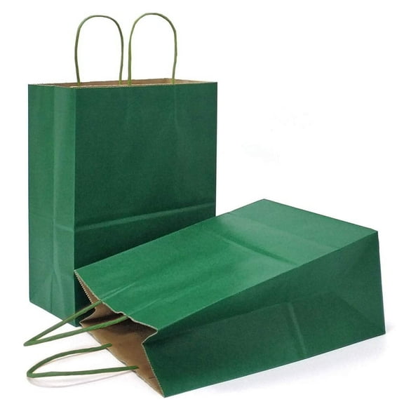 AZOWA Gift Bags Large Kraft Paper Bags with Handles (12.2 x 10.2 x 4.7 in, Green, 25 Pcs)