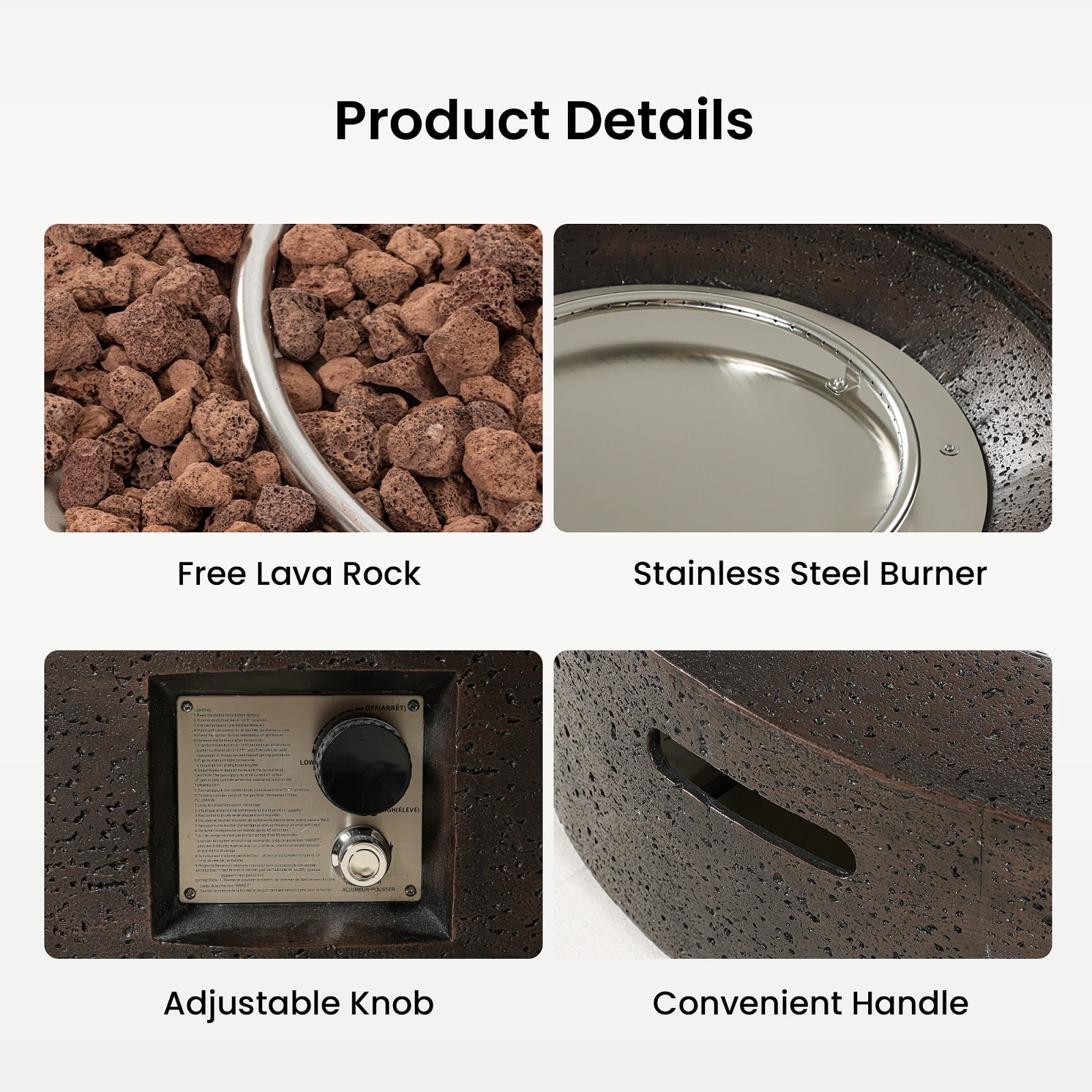MOALCOFER 40.5''Outdoor Propane Fire Pit Table, 50,000 BTU Fire Pit with Rain Cover&Lava Rocks