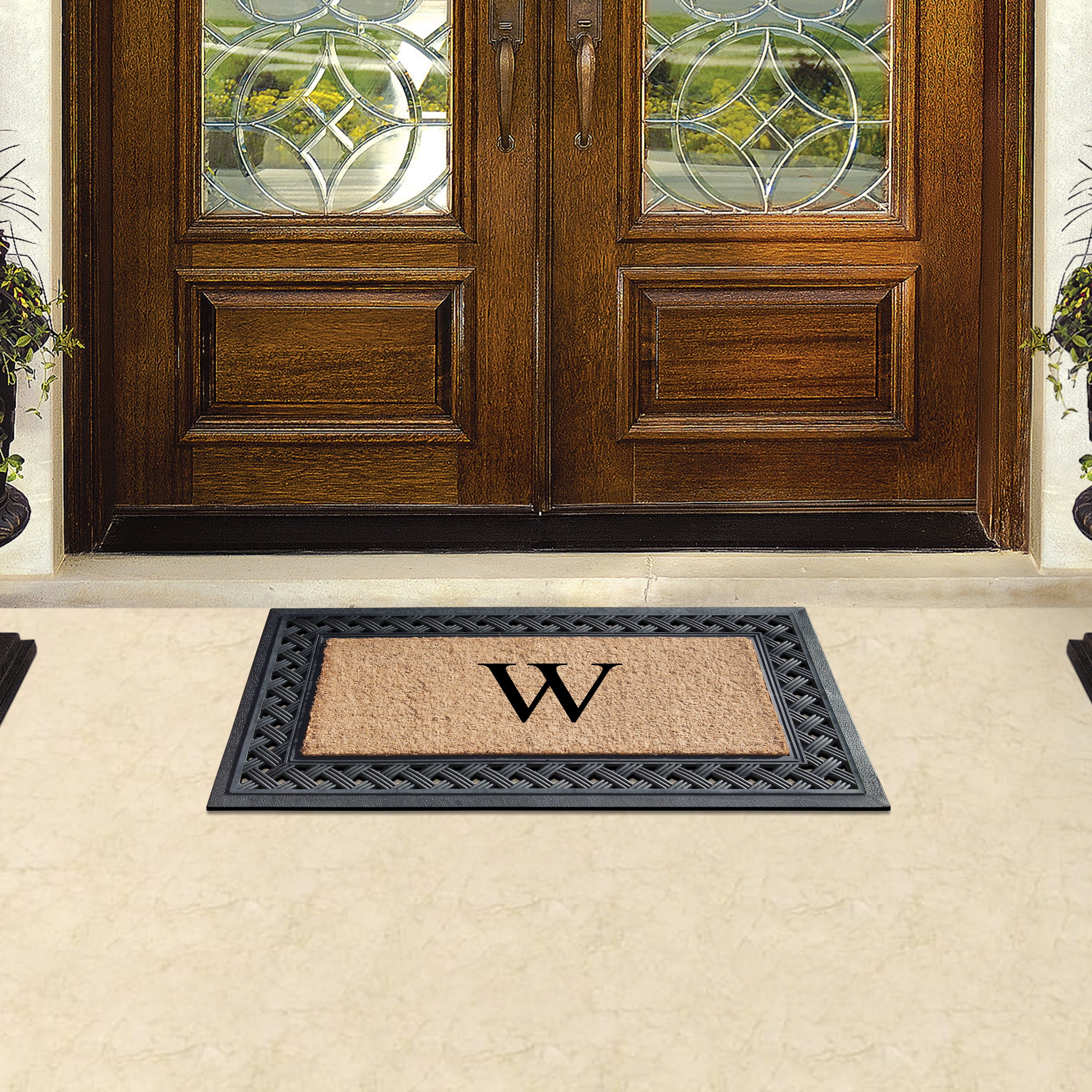A1 Home Collections Paisley Rubber and Coir Outdoor Doormat, Non-Slip Backing, Black/Beige 23 x 38