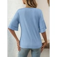 thumbnail image 5 of Womens V-Neck Tops Dressy Double Layer Bell Sleeve 3/4 Length Ruffle Sleeve T Shirts  Blue XL, 5 of 6