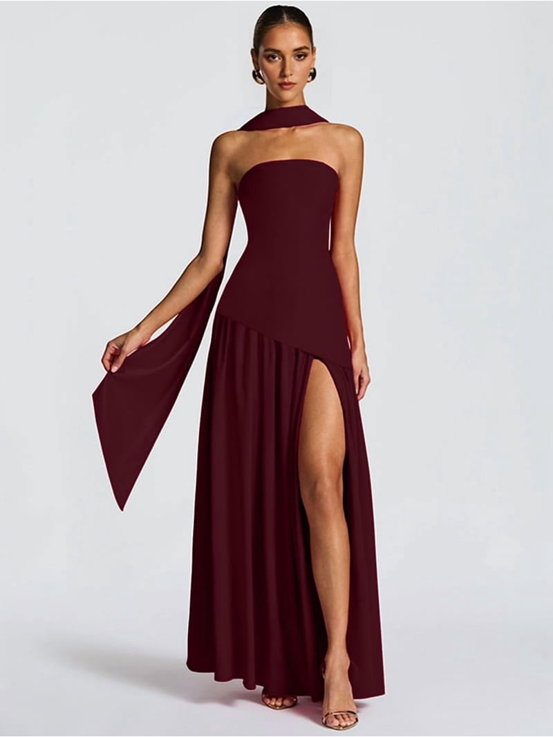 strapless bridesmaid dress with scarf Lavetir A-Line/Princess Strapless Sleeveless Floor-Length Bridesmaid Dresses with Scarf & Ruched 2026