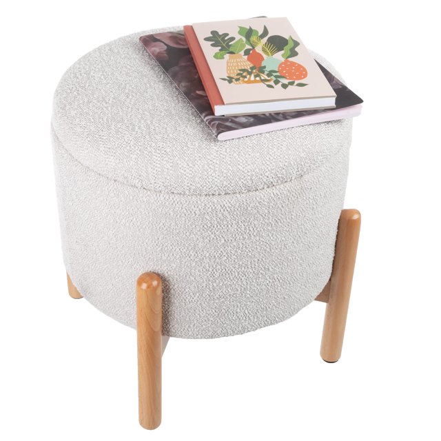 Reposapiés u organizador redondo multiusos otomano de almacenamiento para el hogar con tapa extraíble para sala de estar, dormitorio o apartamento, pequeño, gris