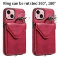 thumbnail image 3 of Allytech iPhone 15 Case with Ring Holder & Shoulder Strap, Retro PU Leather Cards Slots Kickstand Detachable Lanyard Shockproof Wallet Case Cover for Apple iPhone 15 - Red, 3 of 14