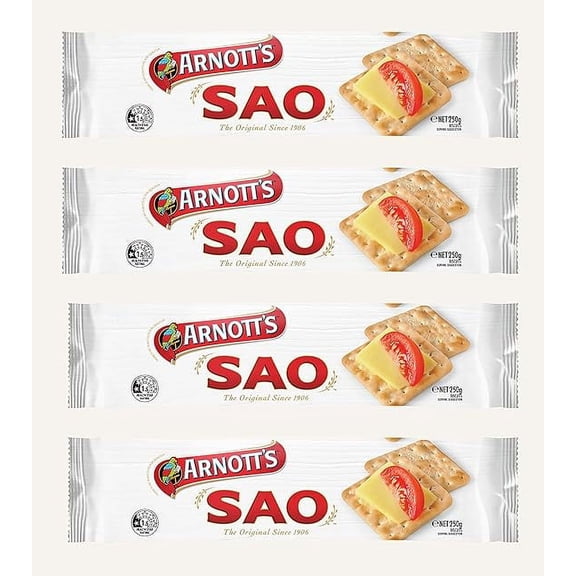 Arnott's SAO Biscuit (Pack of 4 x 250g) The Original Since 1906 Full Size, A family favorite for generations