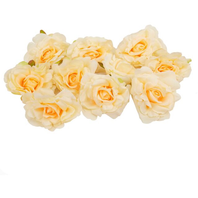 10 PCS Flores artificiales 10 cm para decoración de bodas DIY Caja de corona Flores de fiesta de seda floral (Champán)