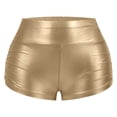thumbnail image 5 of KHONTS Women's Liquid Shiny Metallic Mini Booty Cheeky Shorts Rave Booty Shorts Shiny High Waist Bottoms for Dance Festival Gold S, 5 of 9