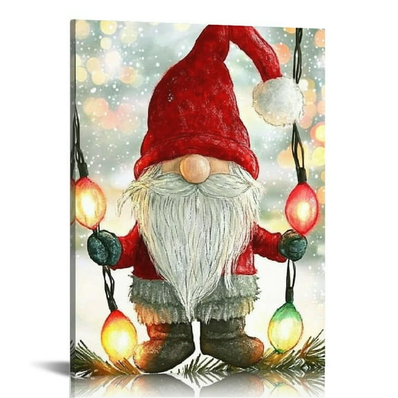 Fenyluxe Gnome Christmas Lights Christmas Tree Canvas Wall Decor for Home Ready to Hang - Perfect Gift for Home Decoration in Various Rooms 12x16in