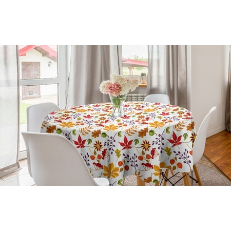 

Autumn Round Tablecloth Seasonal Leaves Mixed Floral Illustration Plain Background Print Circle Table Cloth Cover for Dining Room Kitchen Decor 60 Vermilion and Burnt Orange by Ambesonne