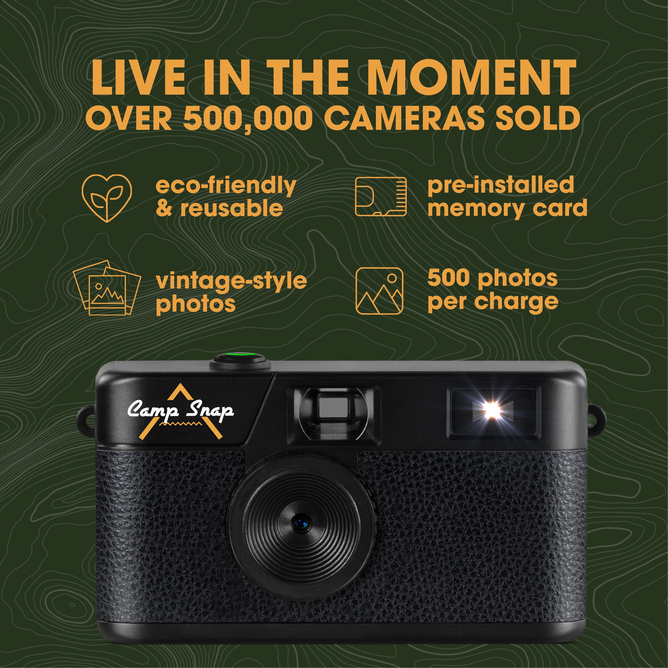 Camp Snap Screen-Free Digital Camera, Easy to Use, Point and Snap for All Ages, Stealth Black